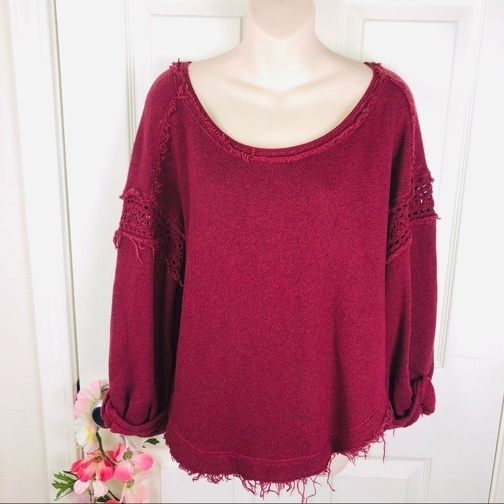 Free People raw hem crochet boho oversized top sm